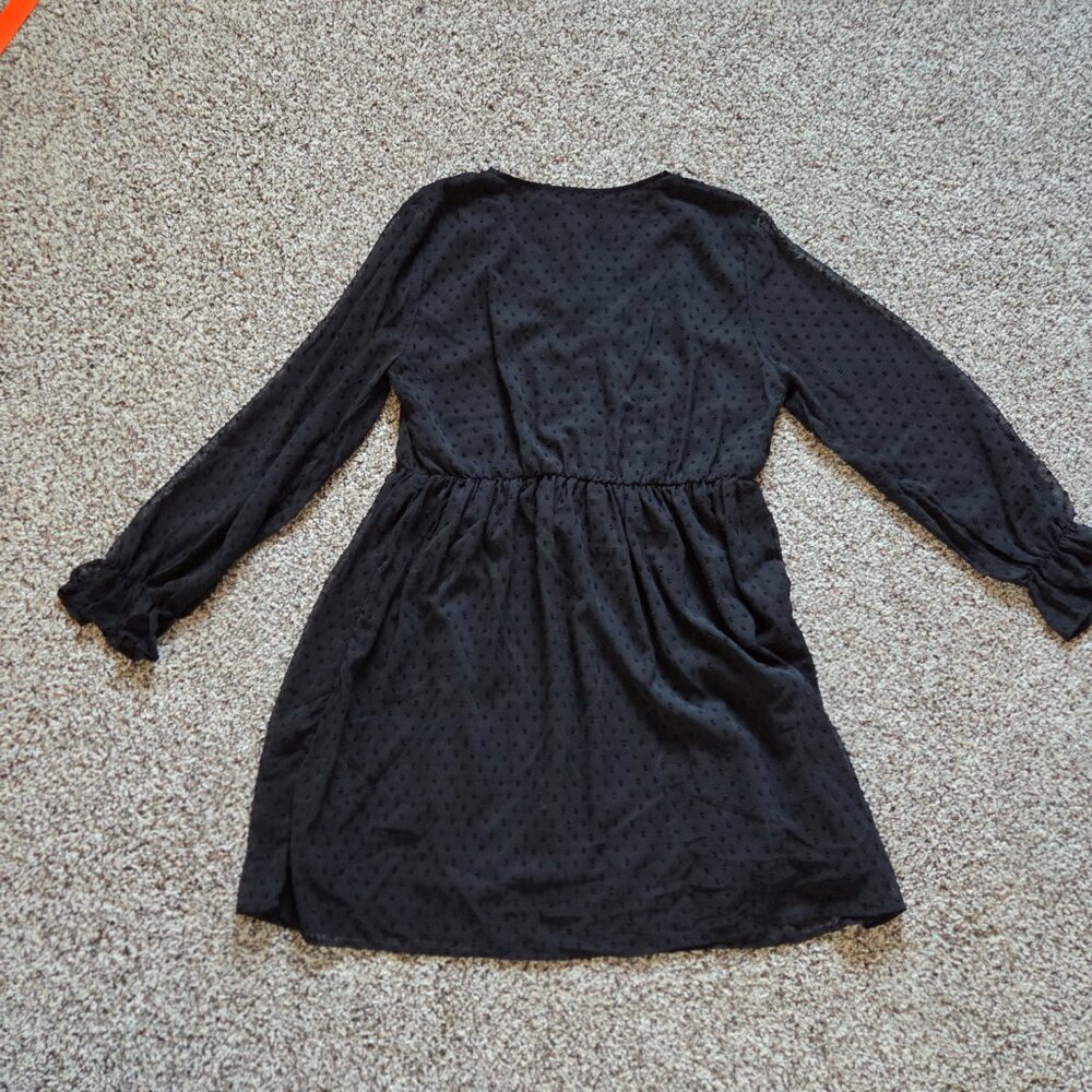 Kirundo Black Swiss Dot Dress Large V Neck Long Sleeve Empire Waist - Picture 2 of 9